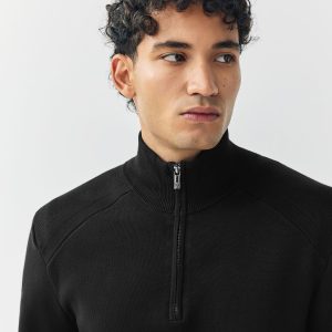 DRE486 Black Plain Slim Fit Quarter Zip Neck Jumper