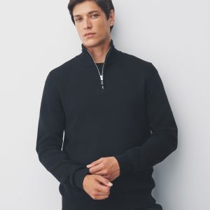 DRE487 Black Plain Regular Fit Premium Quarter Zip Jumper