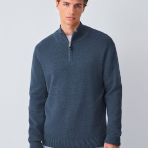 DRE490 Mid Blue Plain Regular Fit Premium Quarter Zip Jumper