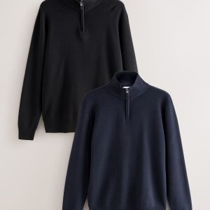 DRE485 Black/Navy Blue Regular Fit Premium Quarter Zip Jumpers 2 Pack