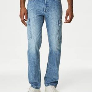 DRE448 Straight Fit Denim Cargo Jeans